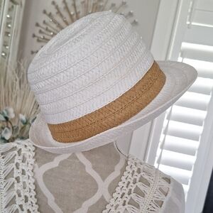 White and Tan Straw Hat